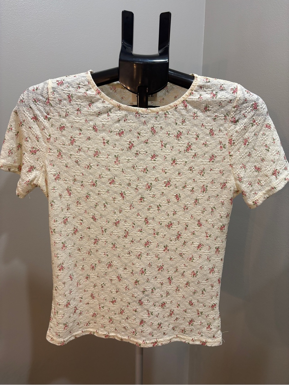So Me Cream Short Sleeve Tee with Pink Floral Print